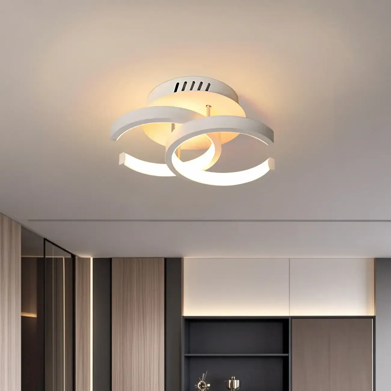 Black Geometric Metal LED Semi Flush Mount Ceiling Light