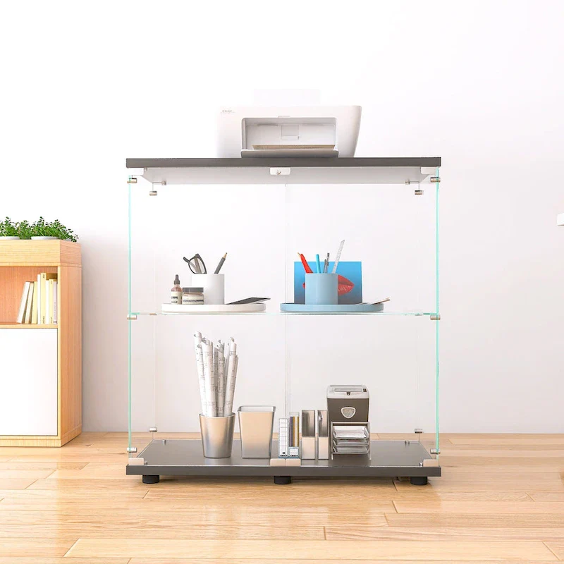 Two-door Glass Display Cabinet 2 Shelves with Door