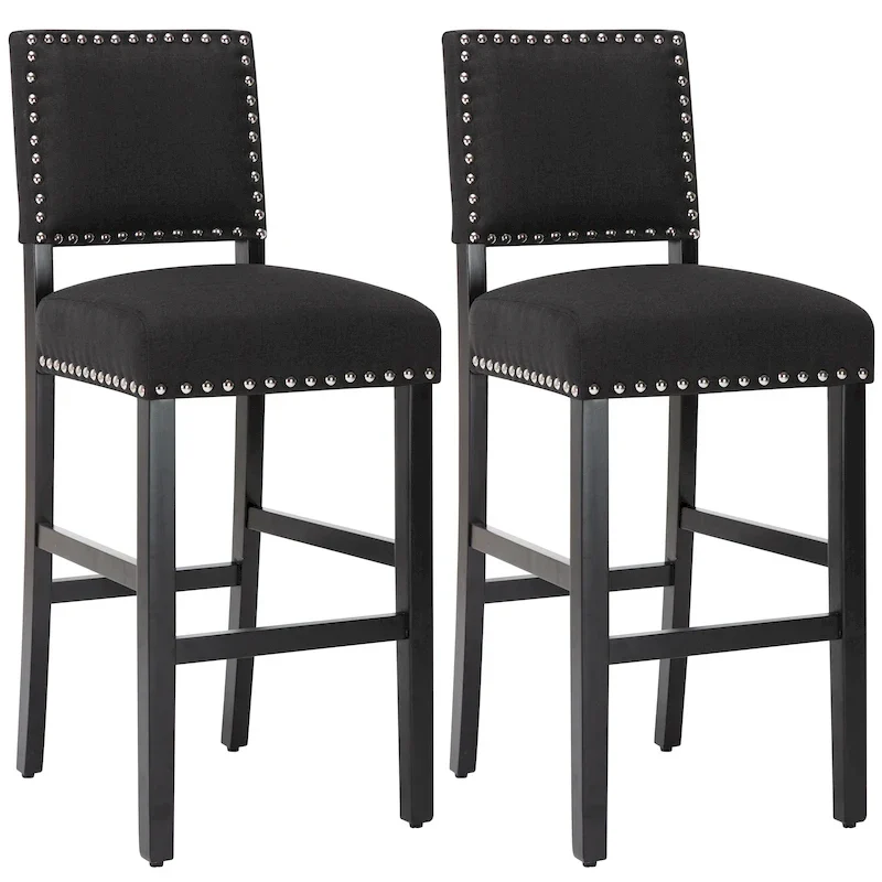 28 Inches Fabric Barstools Upholstered Bar stools Pub Chairs with Back and Silver Nailhead Trim Set of 2