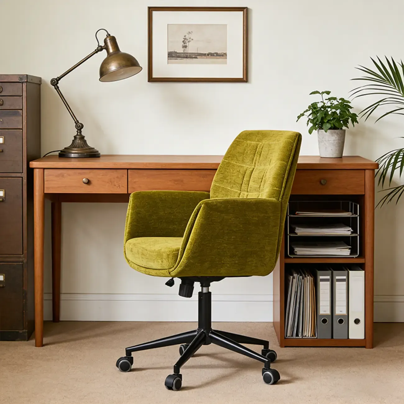 Adjustable Green Upholstered Fabric Swivel Office Chair