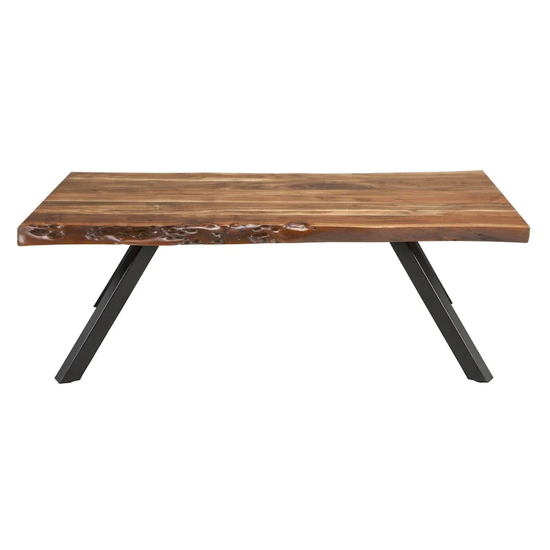 Isla 54 Inch Coffee Table, Acacia Wood Surface, Live Edge, Rich Brown