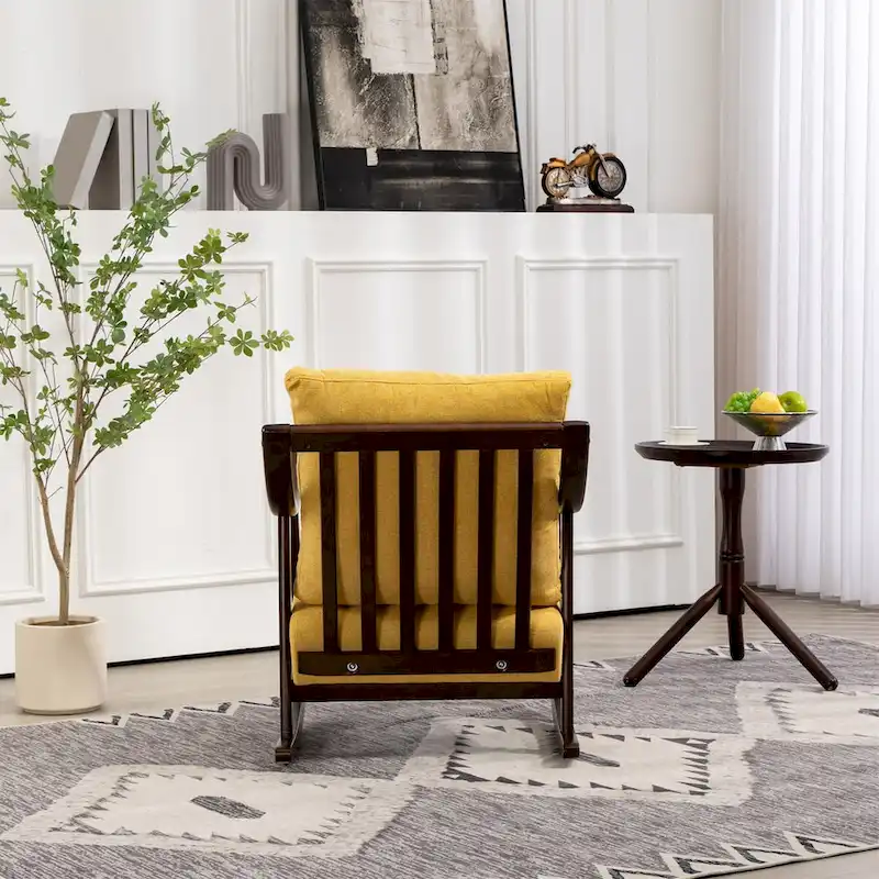 Woven Fabric Upholstered Modern Rocking Chair with Solid Wood Frame