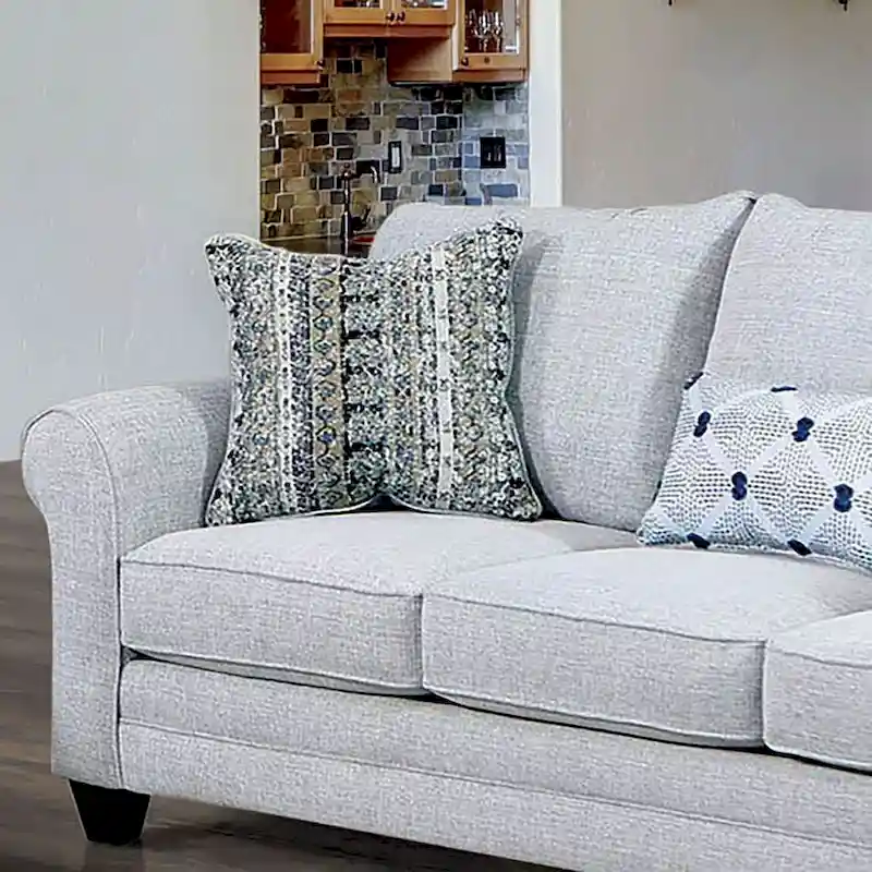 Nolinas Transitional Grey Fabric Upholstered Rolled Arms Sofa by Furniture of America