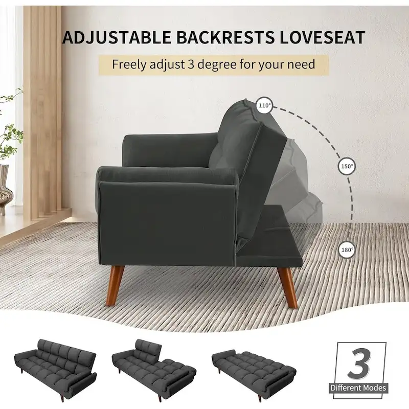 75.39 IN. Futon Sofa Bed, Convertible Upholstered Couch Sleeper with Reclining Sleeper Split Tufted Back