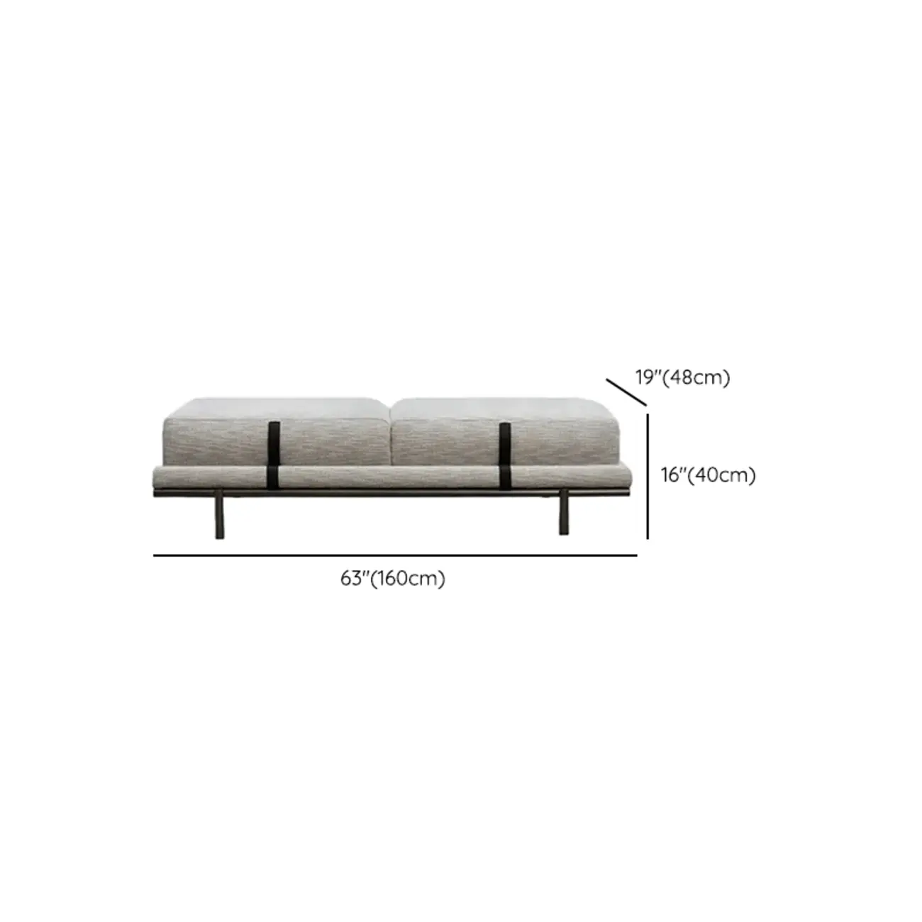 Scandinavian Grey Metal Upholstered Bedroom Bench