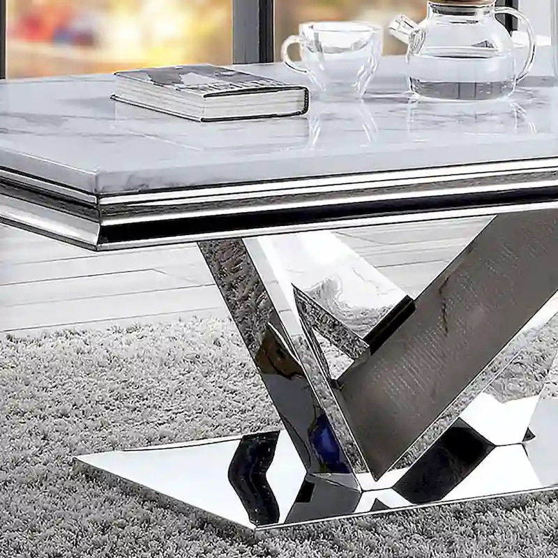 Kaliki Glam 51-inch Faux Marble Top Coffee Table with Chrome Pedestal Base by Furniture of America