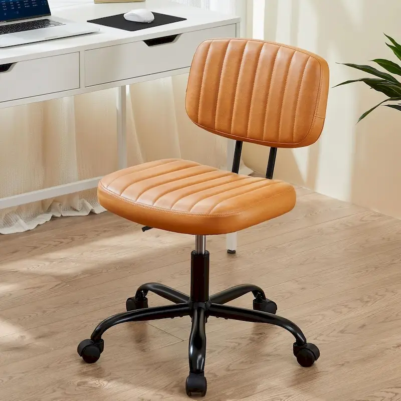 Small Office Computer Desk Chair, Comfy Cute Armlees PU Leather Vanity Rolling Swuvel Task Chair No Arm for Adult, Student