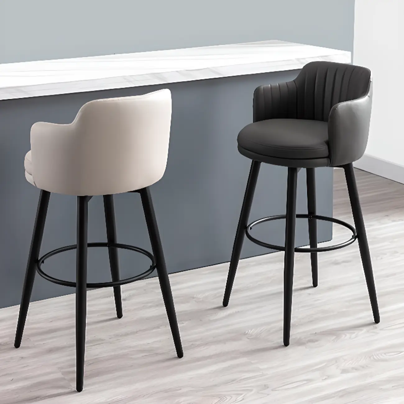 Modern Round Upholstered Curved Back Bistro Swivel Bar Stool