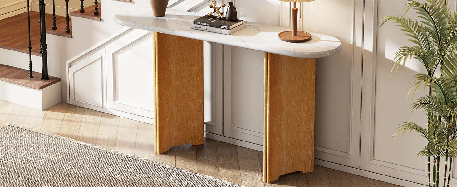 Walker Edison | Oval Faux Marble Top Console Entryway Table