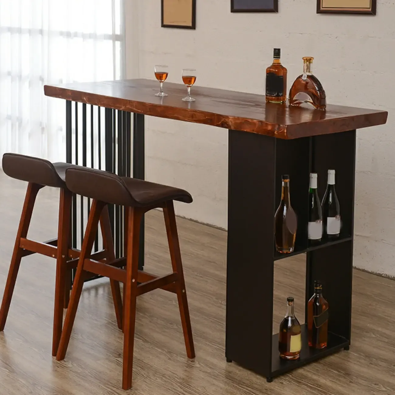 Industrial Brown Wood and Iron Structure Bar Tables