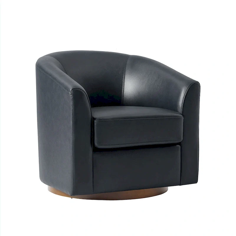 Althea Modern Genuine Leather Swivel Barrel Chair with Solid Wood Base By HULALA HOME