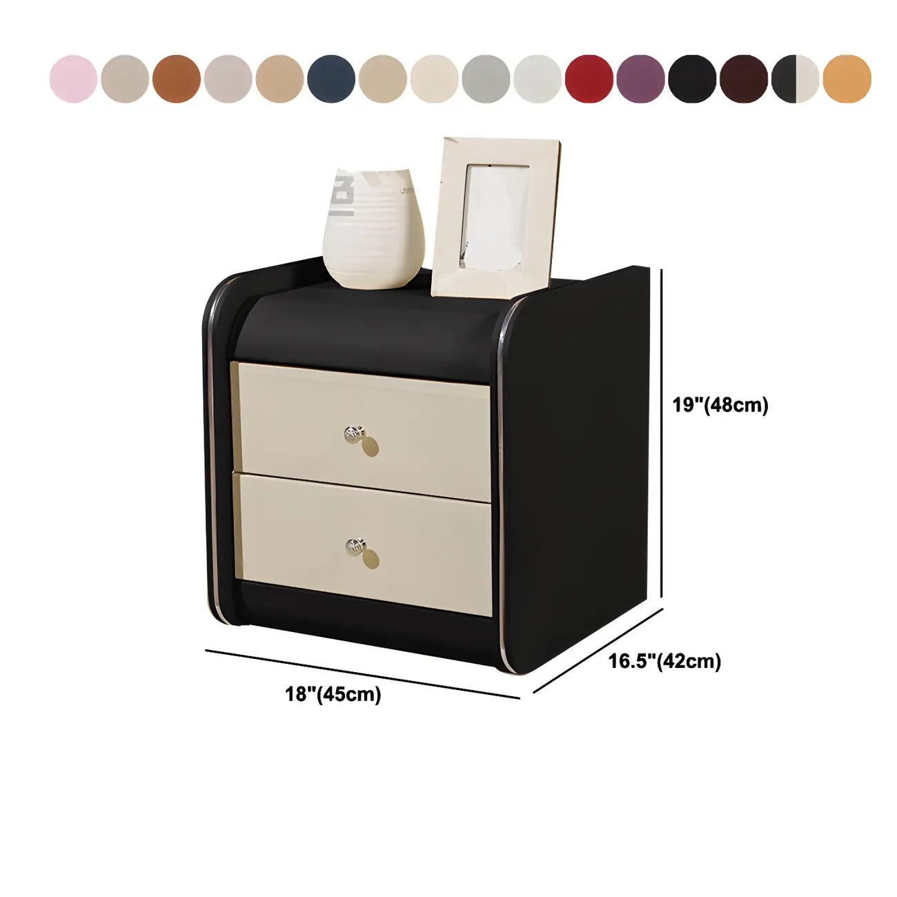 Stylish Narrow Faux Leather Bedside Table with 2 Drawers