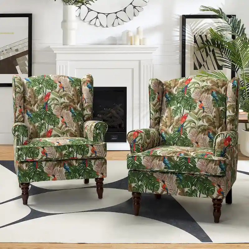 Epimethis Traditional Fabric Accent Armchair with Turned Legs Set of 2 by HULALA HOME