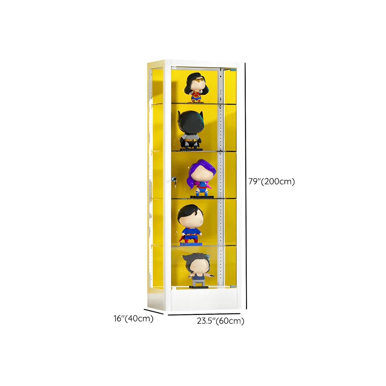 Adjustable Shelves White Glass Locking Curio Cabinet