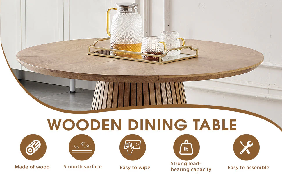 Modern Round Reeded Wooden Dining Table