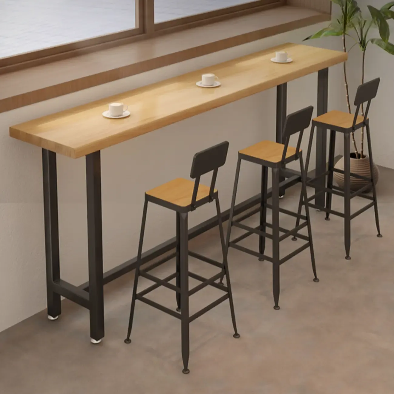Footrest Natural Wooden Fixed Top Bar Tables