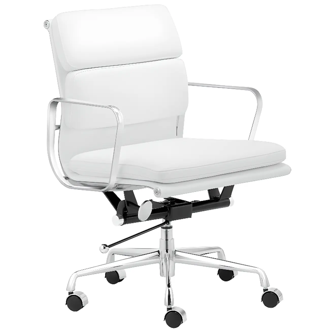 Modern Silver Metal White Leather Swivel Office Chair