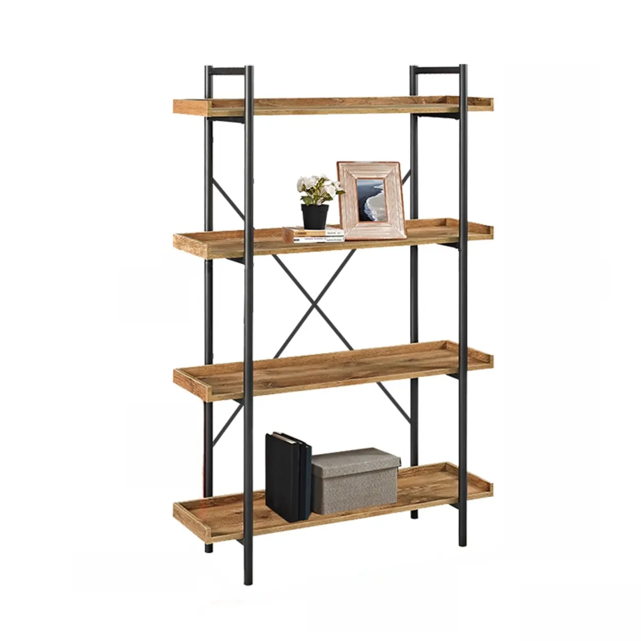 5-Tier Open Back Metal Frame Rectangular Bookcase