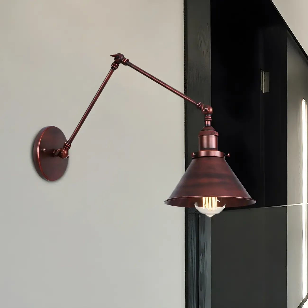 Industrial Brass Black Adjustable Swing Arm Wall Light