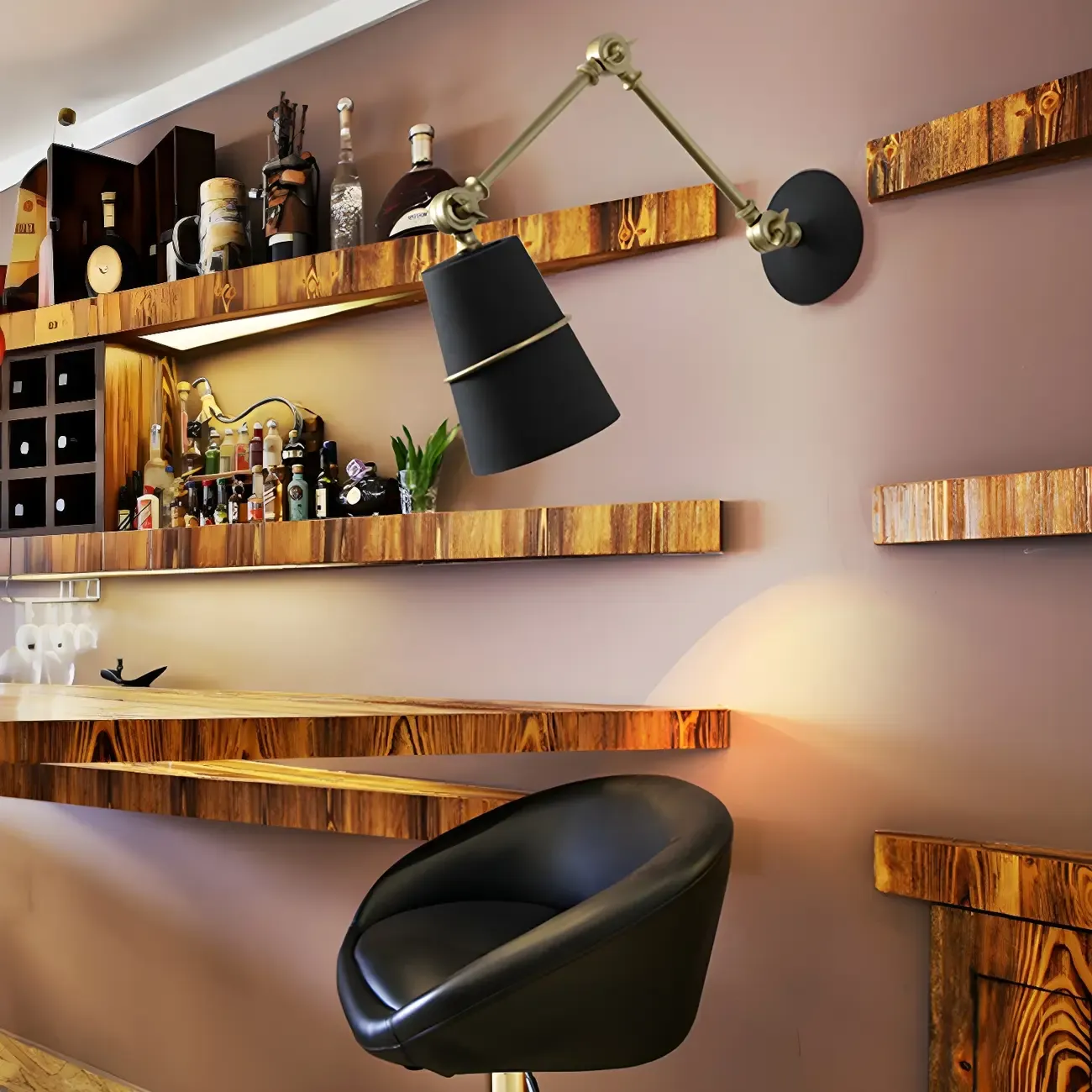 Metal Conical Black and Brass Swing Arm Wall Light