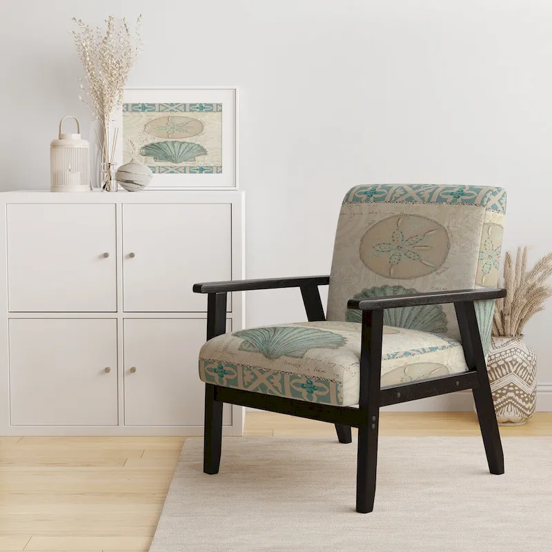 Designart Seastar And Blue Sea Shell II Upholstered Nautical & Coastal Accent Chair - Arm Chair