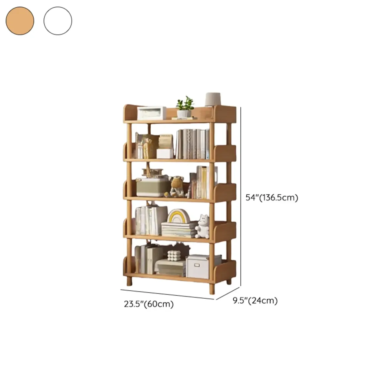Vertical Natural Multi-Shelf Open Back Wood Bookcase