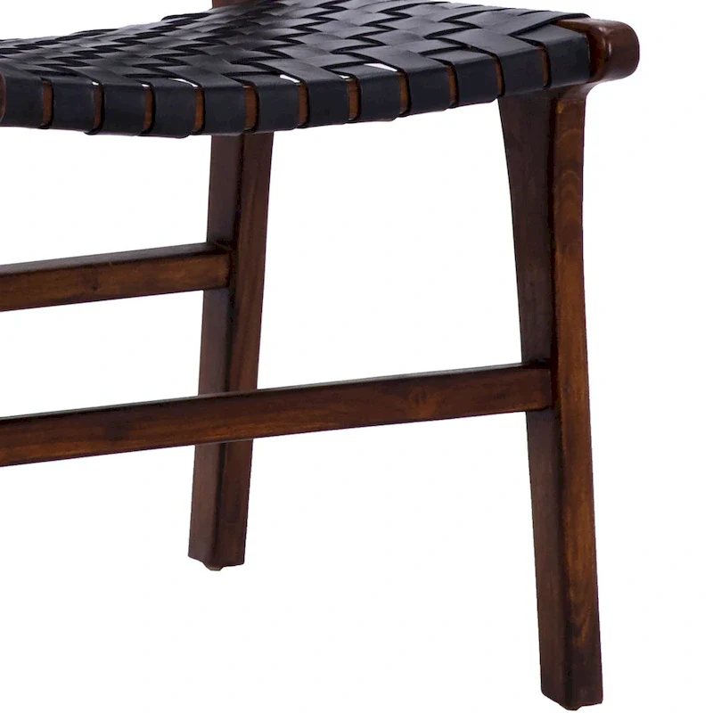 Maverick Top Grain Woven Leather with Teak Frame Dining Side Chair