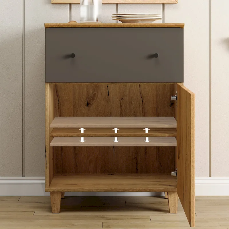 Bedroom Night Stand Bedside Table with Drawer and Cabinet, 32.4H