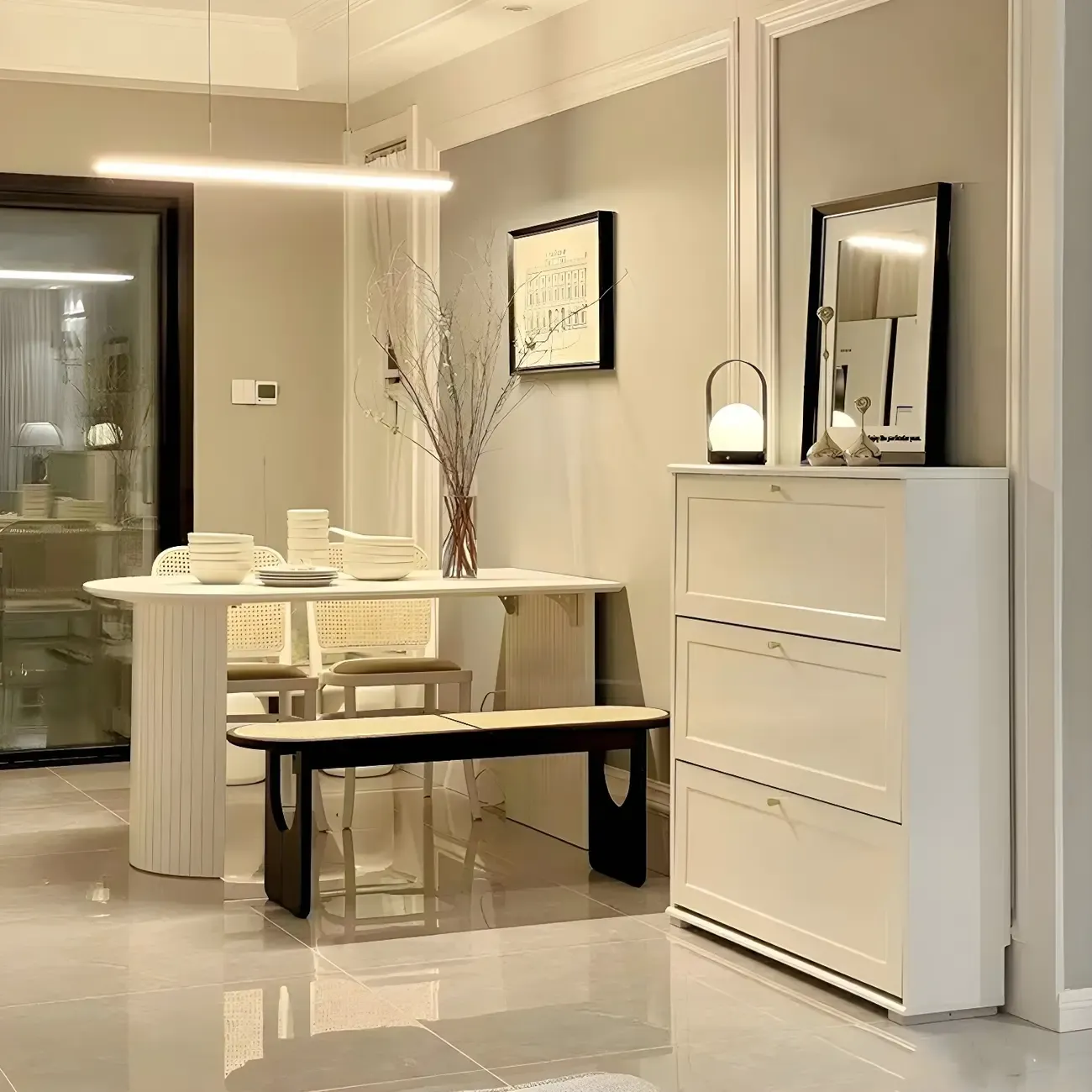 Rectangular Black Rattan Top Rubberwood Bench