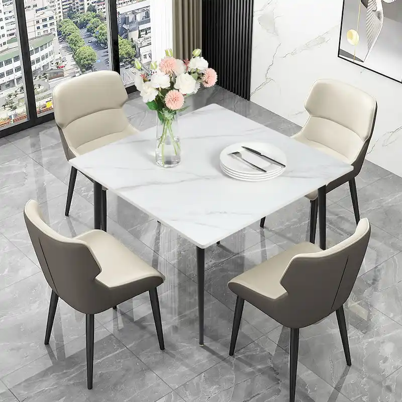 Modern Slate Kitchen Dining Table with Sintered Stone Top Metal Legs (Table Only) - 31.5x31.5x30 inch