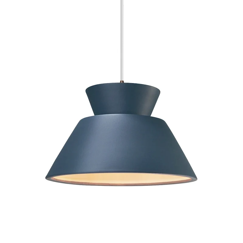 Carbon Loft Chizukeki Trapezoid 1-light Dark Bronze Pendant with Midnight Blue Shade, White Cord