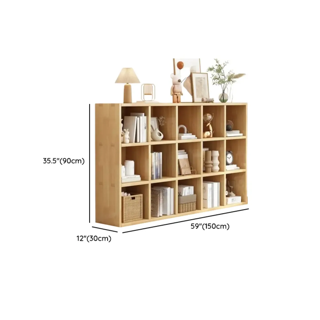 Modern Oak Bookcase Spacious Shelves Multi-Cabinets
