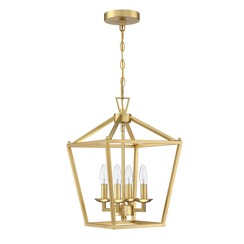 2-PK 12 in.4-light Geometric Lantern Chandelier with Matte Black finish/Soft gold finish