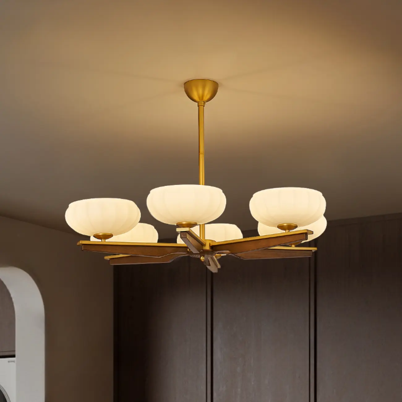 Gold Glass Flower Shaped Modern Linear Chandelier Light