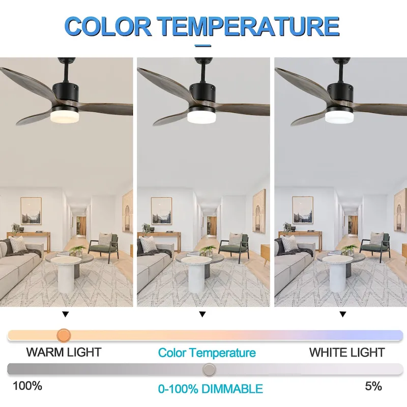 52  Farmhouse Solid Wood Ceiling Fan with Dimmable LED Light, 3-Speed Reversible Ceiling Fan with Remote