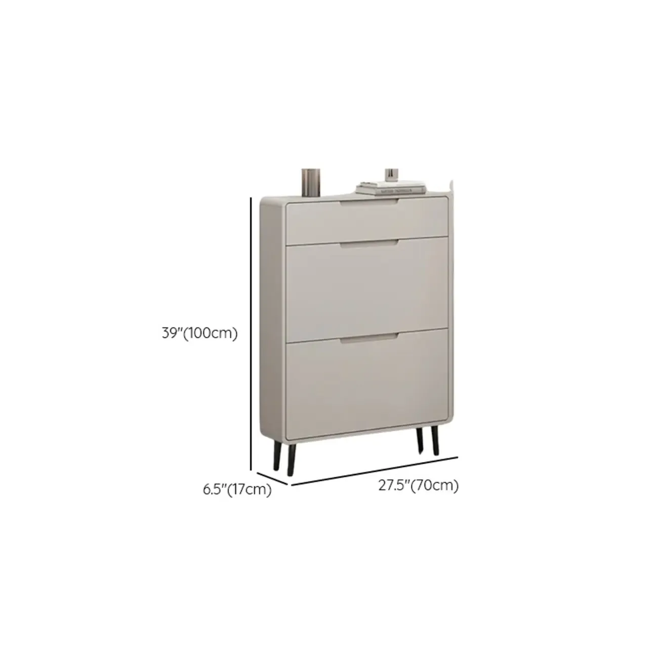 Drop-Front Beige Wood Entryway Shoe Cabinet with 2-Drawer