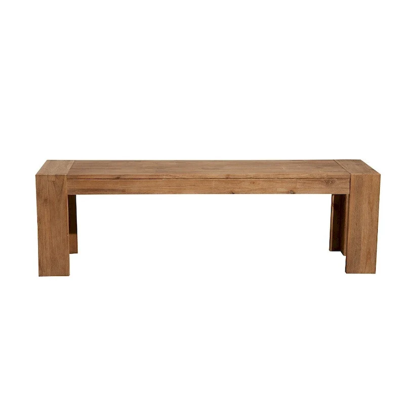 Solid Acacia Wood Bench with Bracket Legs, Brown - 18 H x 58 W x 16 L Inches