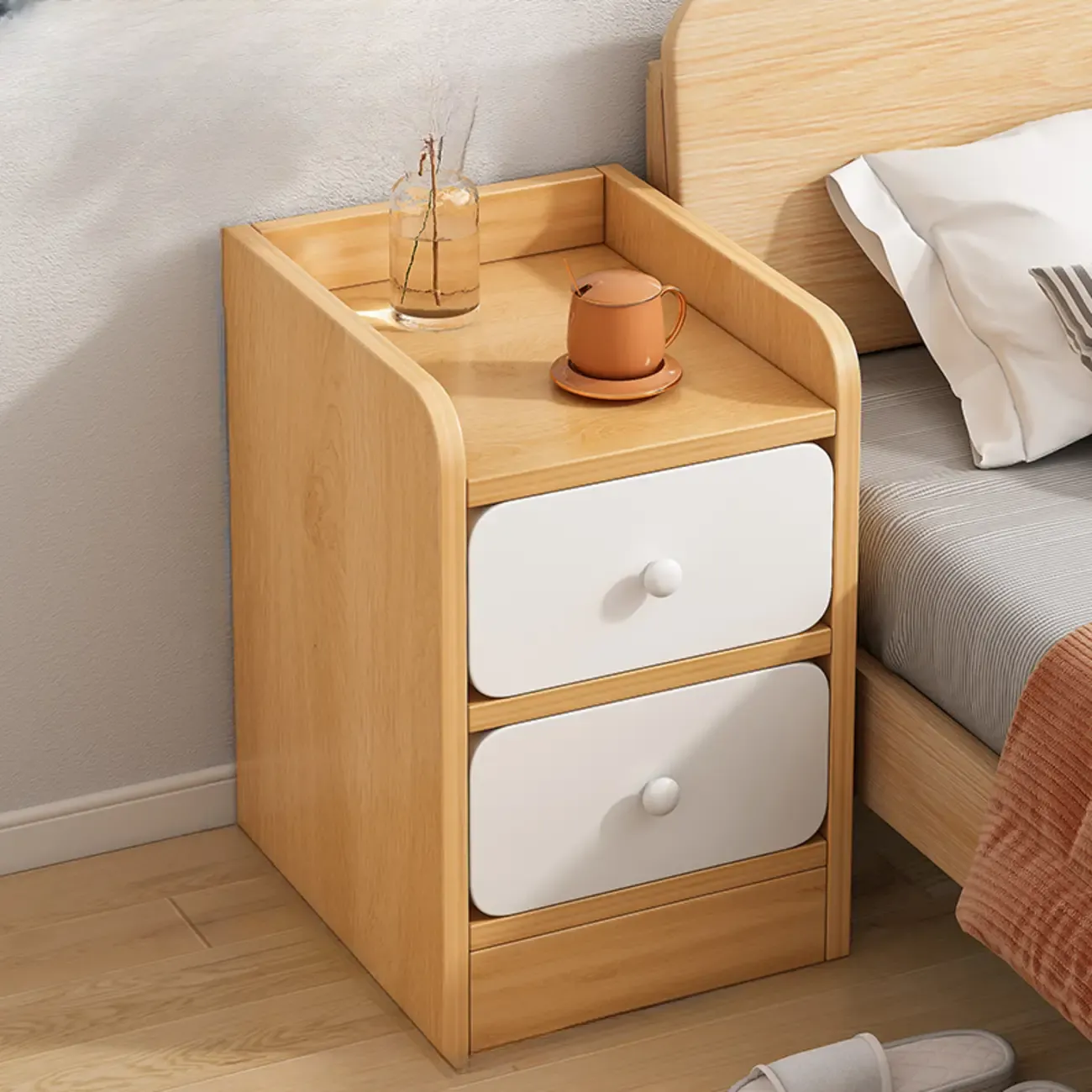 Modern Bedside Table with Drawers - White Nightstand