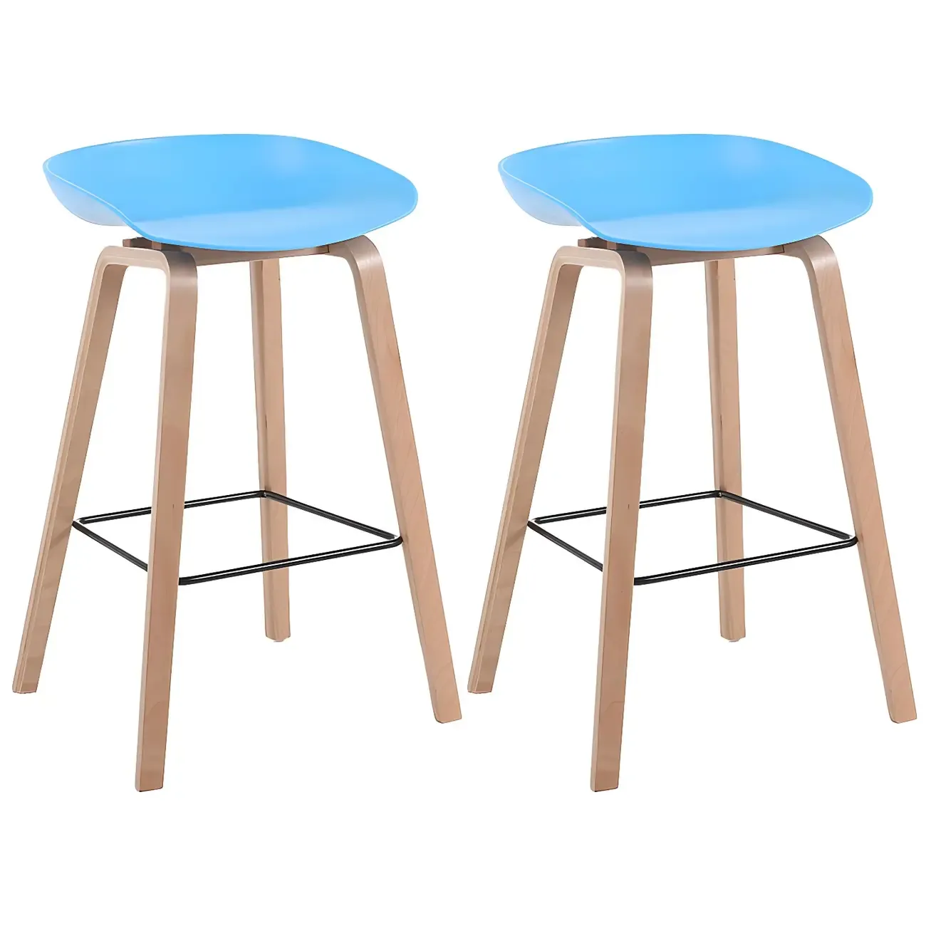 Mid-Century Modern Plastic Bar Stool with Wood Legs
