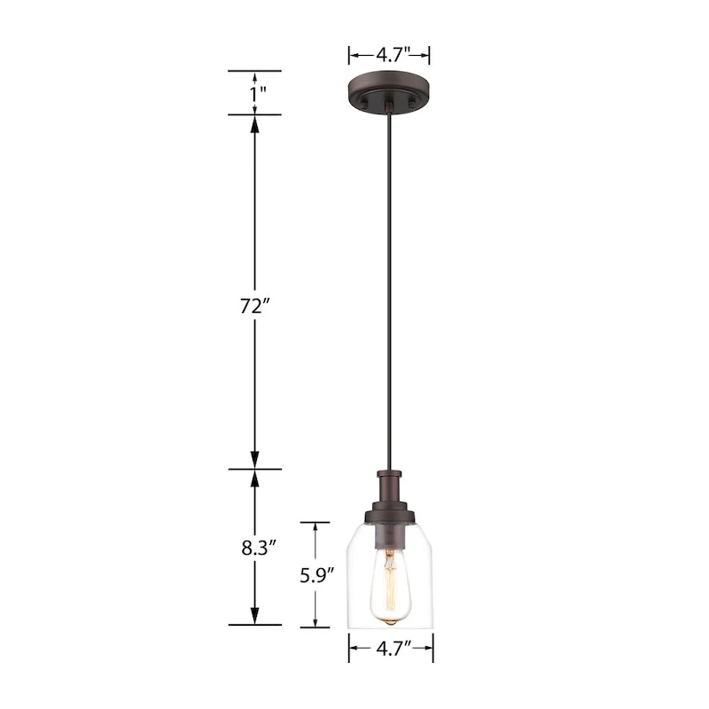 Pendant Light, Modern Hanging Pendant Lighting with Clear Glass Shade, Oil Rubbed Bronze Finish
