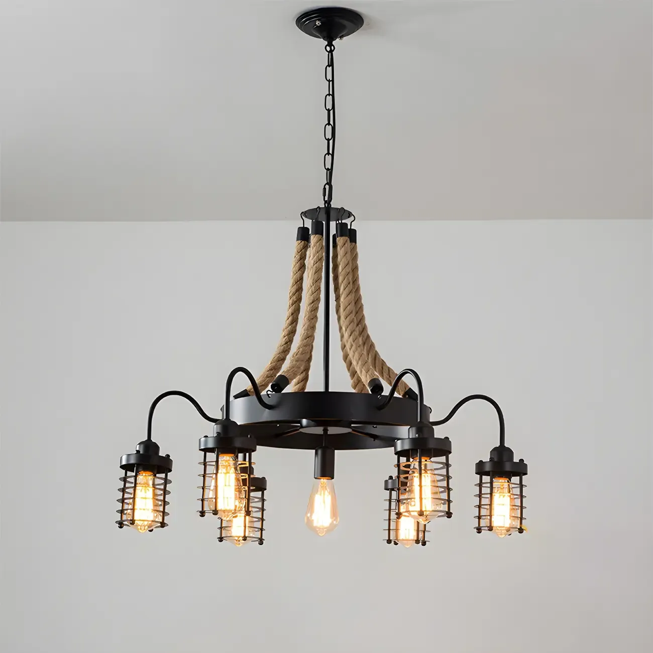 Black Rope Industrial Metal Vintage Chandelier Light