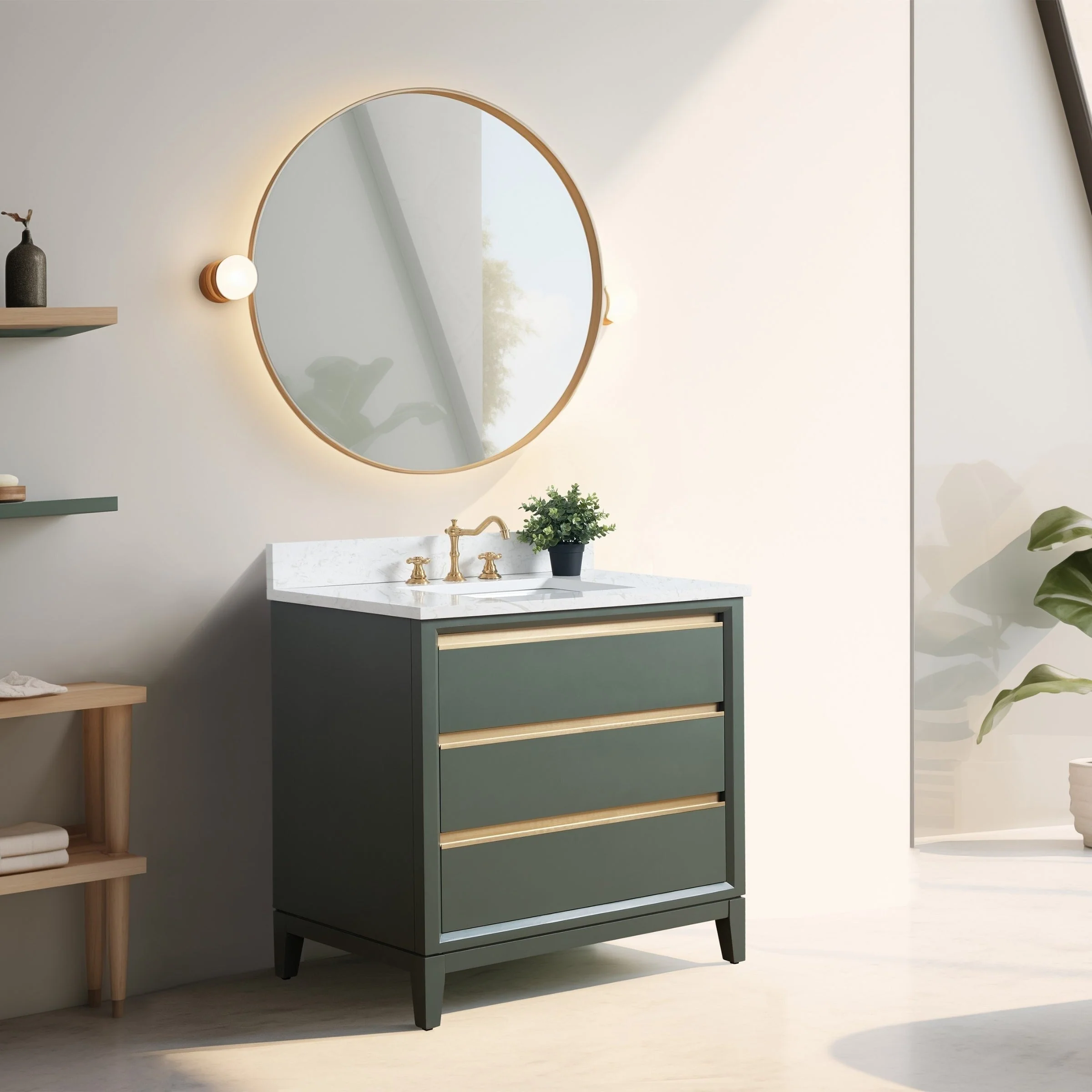 Vanity Art Bathroom Vanity with Ceramic Sink and Engineered Marble Top