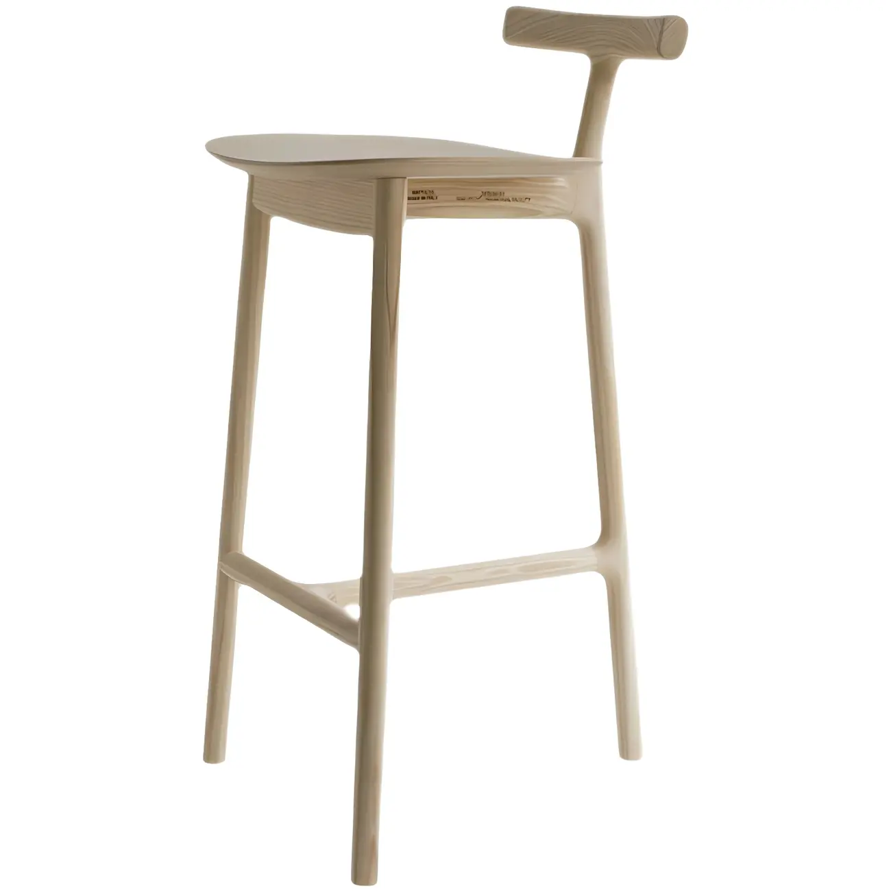 Natural Tripod Ash Wood Fabric Armless Bar Stool