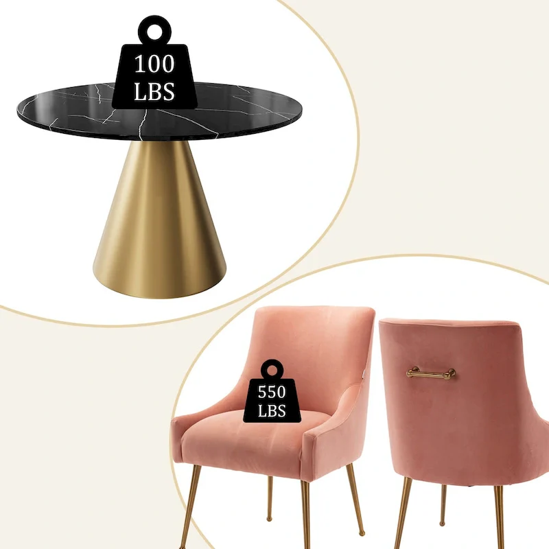 Clihome 5 Piece Black Marble Top Table with Velvet Dining Chair Set