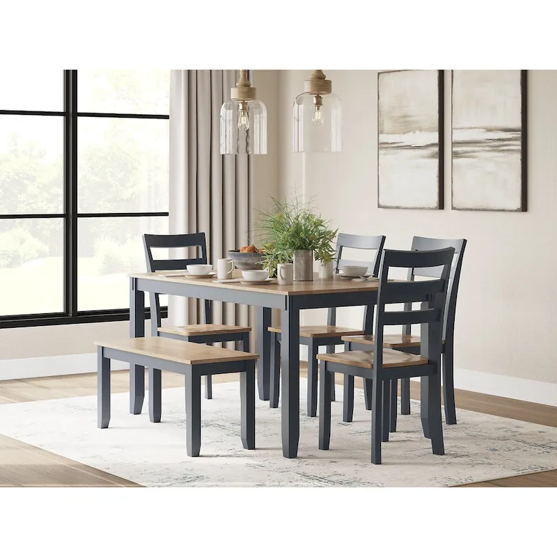 Signature Design by Ashley Gesthaven Dining Table with 4 Chairs and Bench (Set of 6)