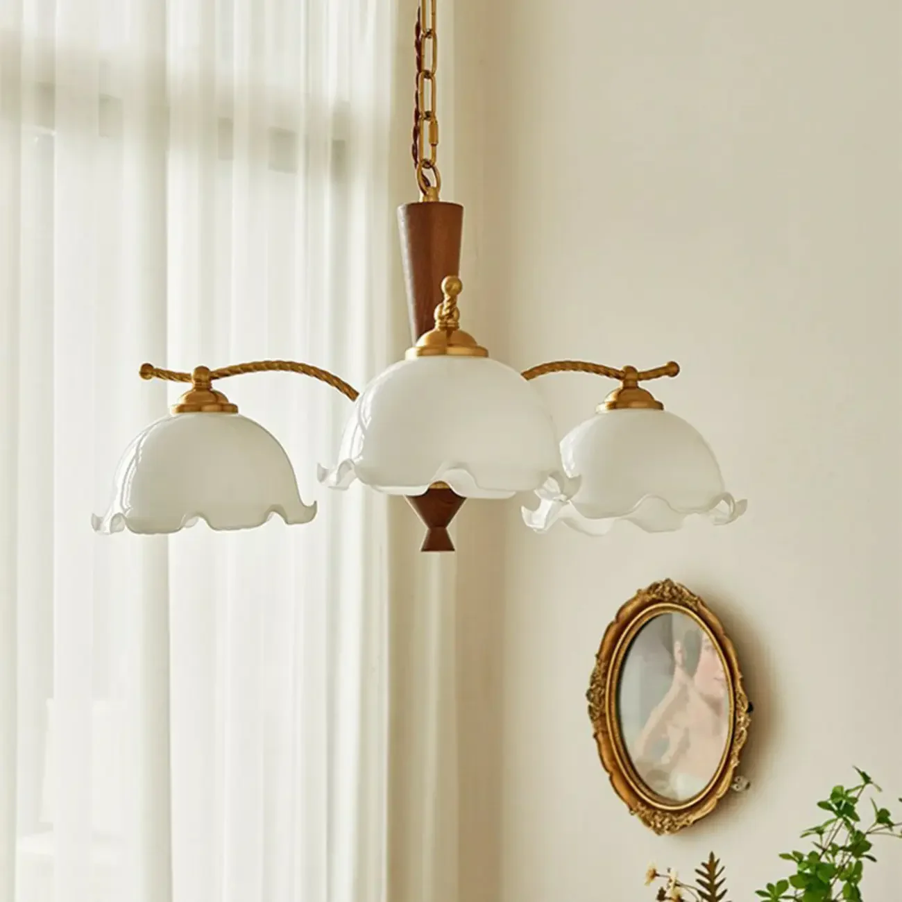 Modern White Dome Chandelier with Adjustable Length