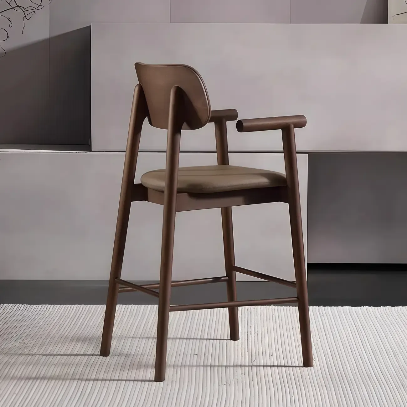 Square Four Legs Black Wood Leather Bar Stools