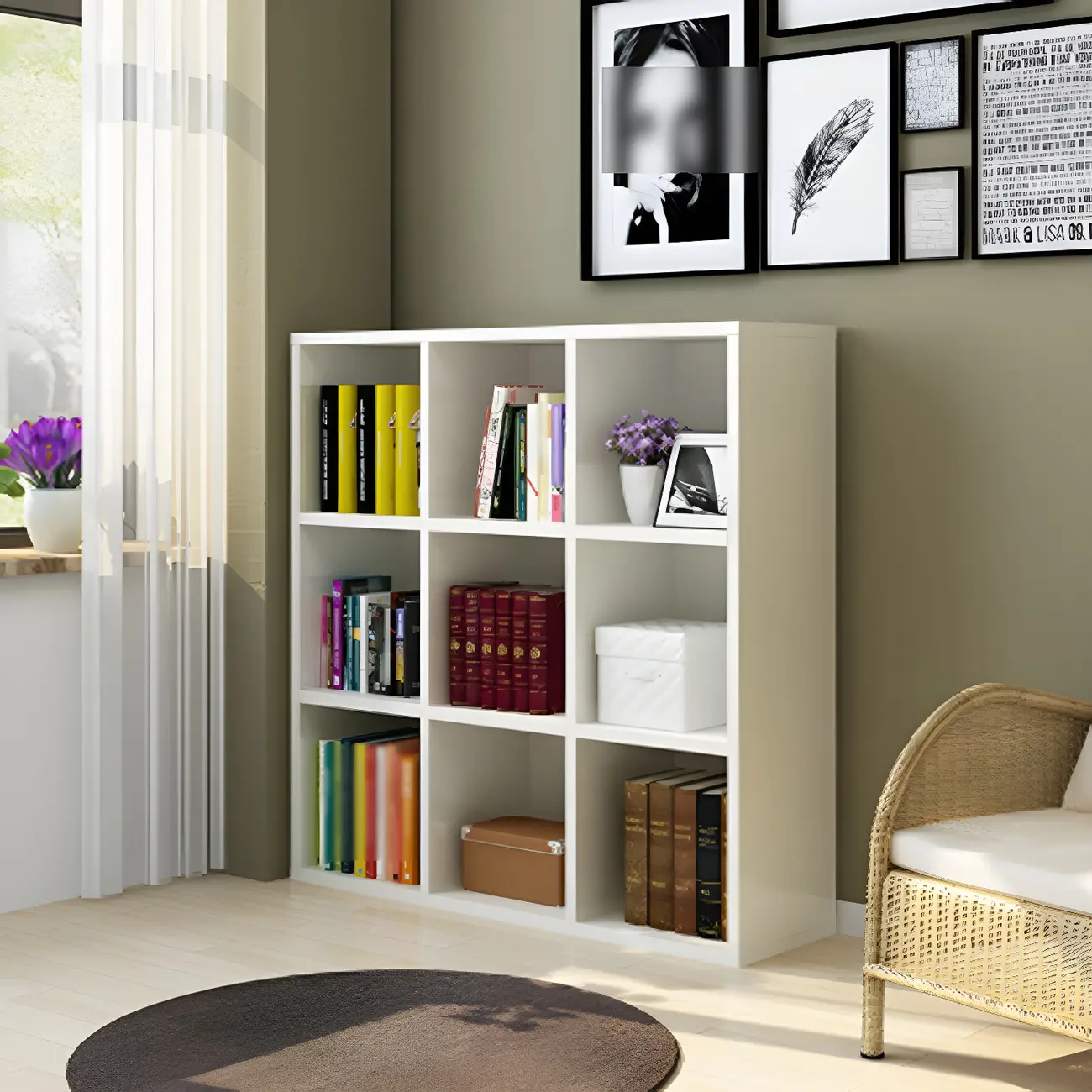 Scandinavian 3-Tier Black Cube Wood Bookcase