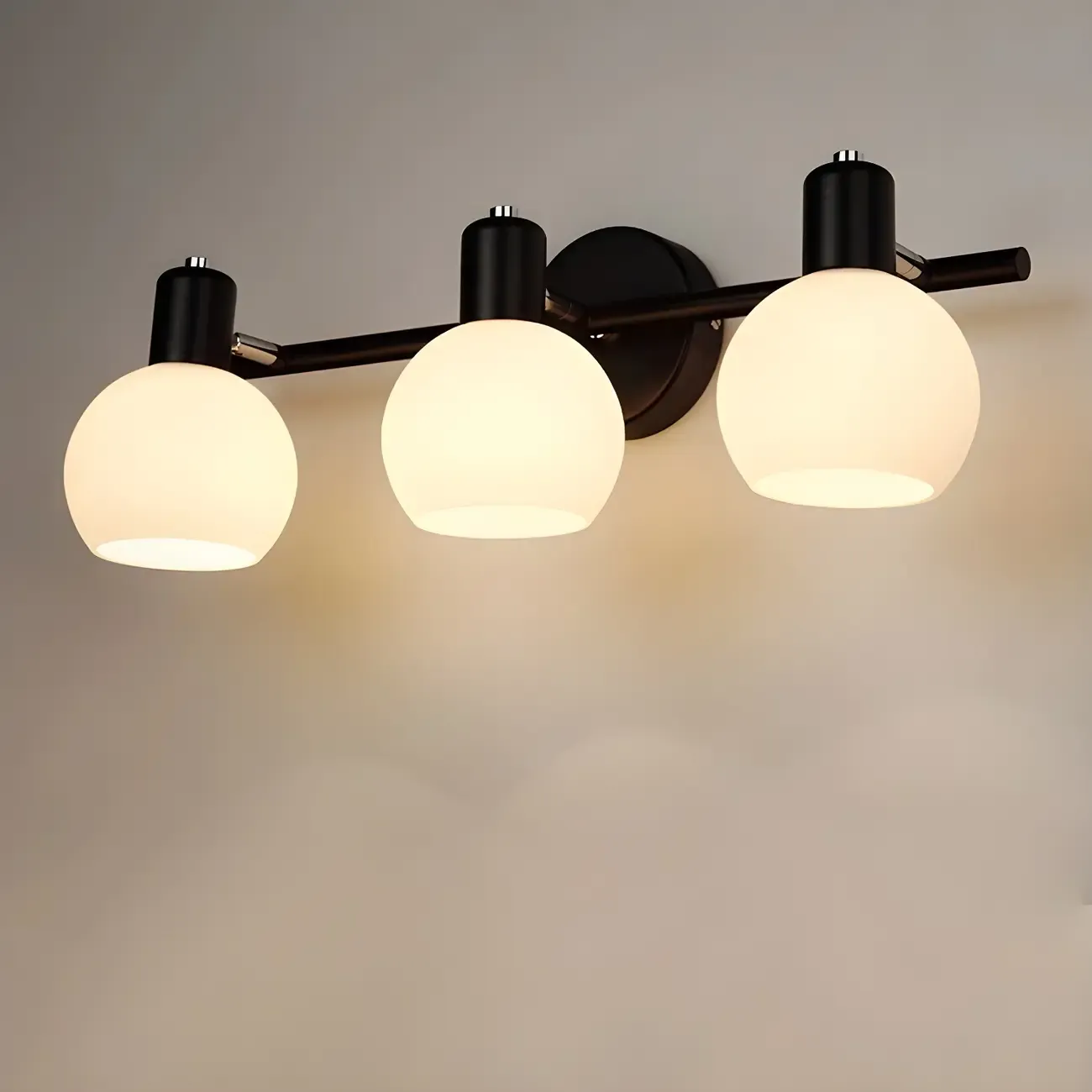 Modern 3 Heads Black Vanity Lights with White Glass Shade