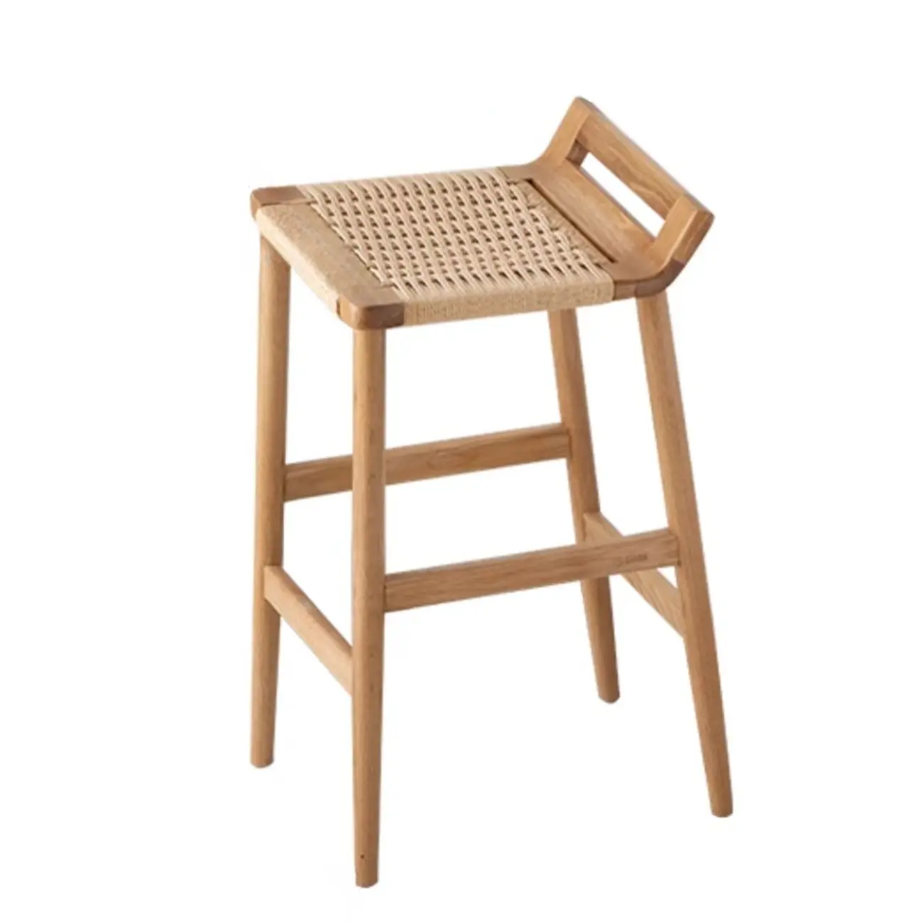 Natural Wood Backless Woven Seat Counter Height Bar Stool